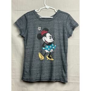 Disney Girls Distressed Gray Shirt Minnie Mouse in Blue Polka Dot Dress, Size M